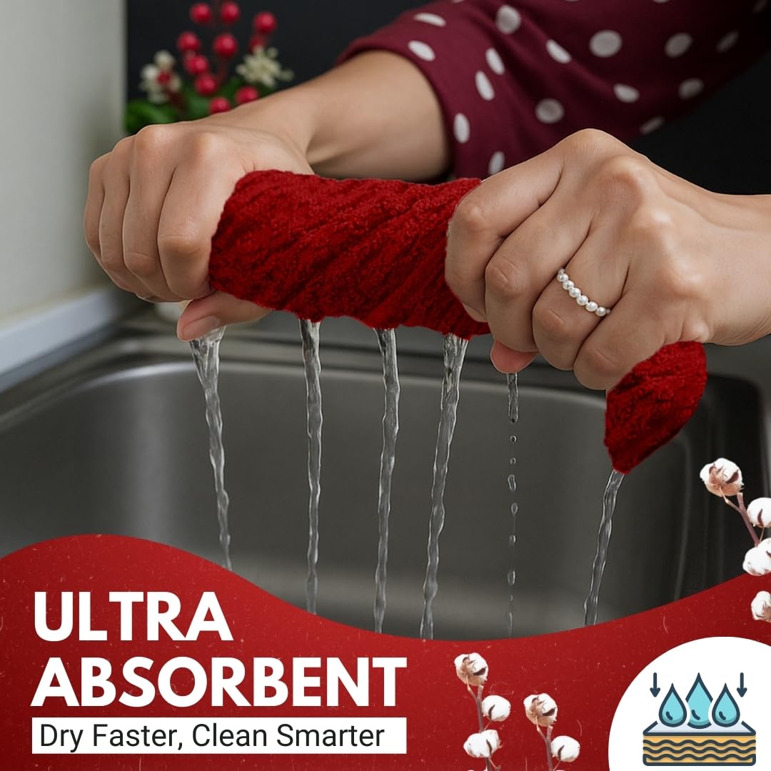 Infinitee Xclusives towel in a tidy kitchen setup for drying tasks.