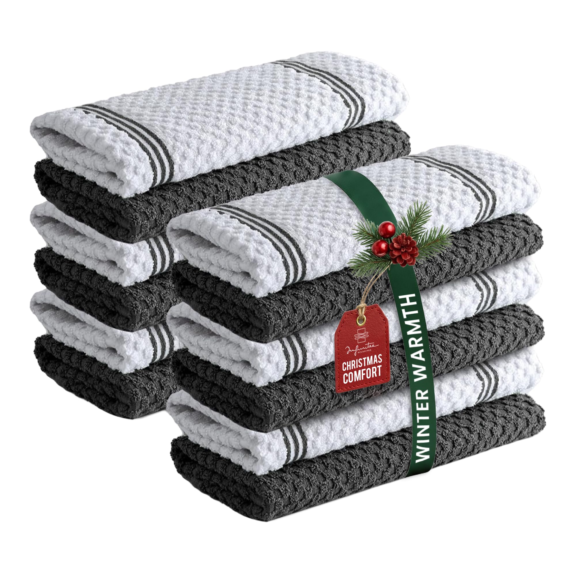 Infinitee Xclusives towels pack-12 flatlay for premium kitchen drying.