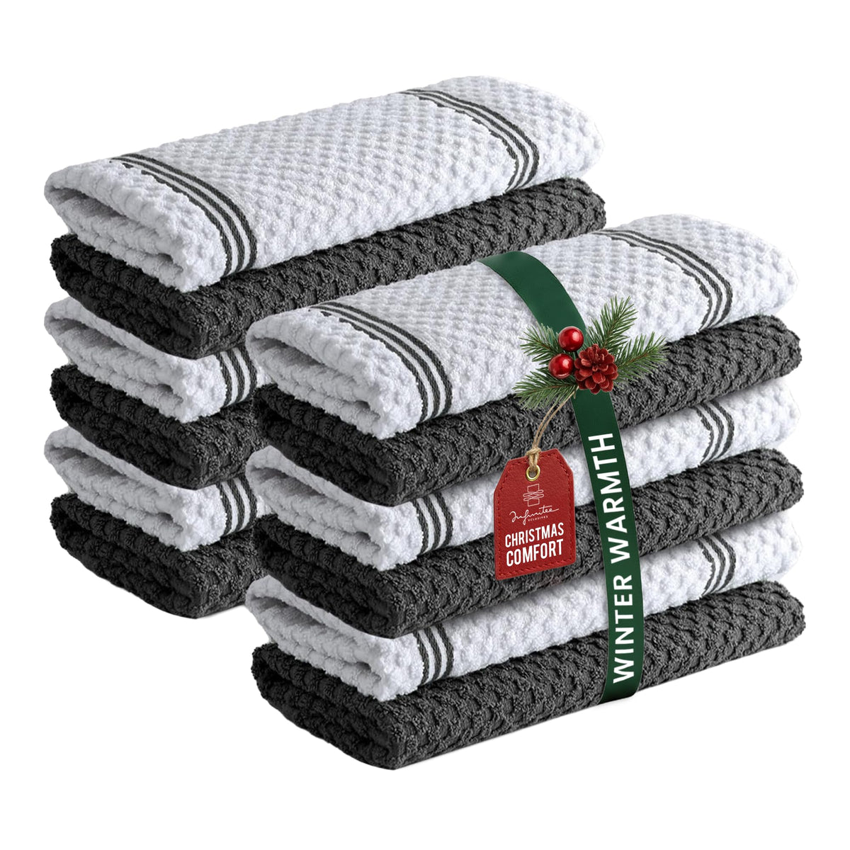Infinitee Xclusives towels pack-12 flatlay for premium kitchen drying.