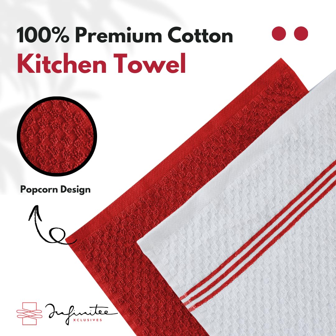 Infinitee Xclusives delicate red towel adds color to kitchen.