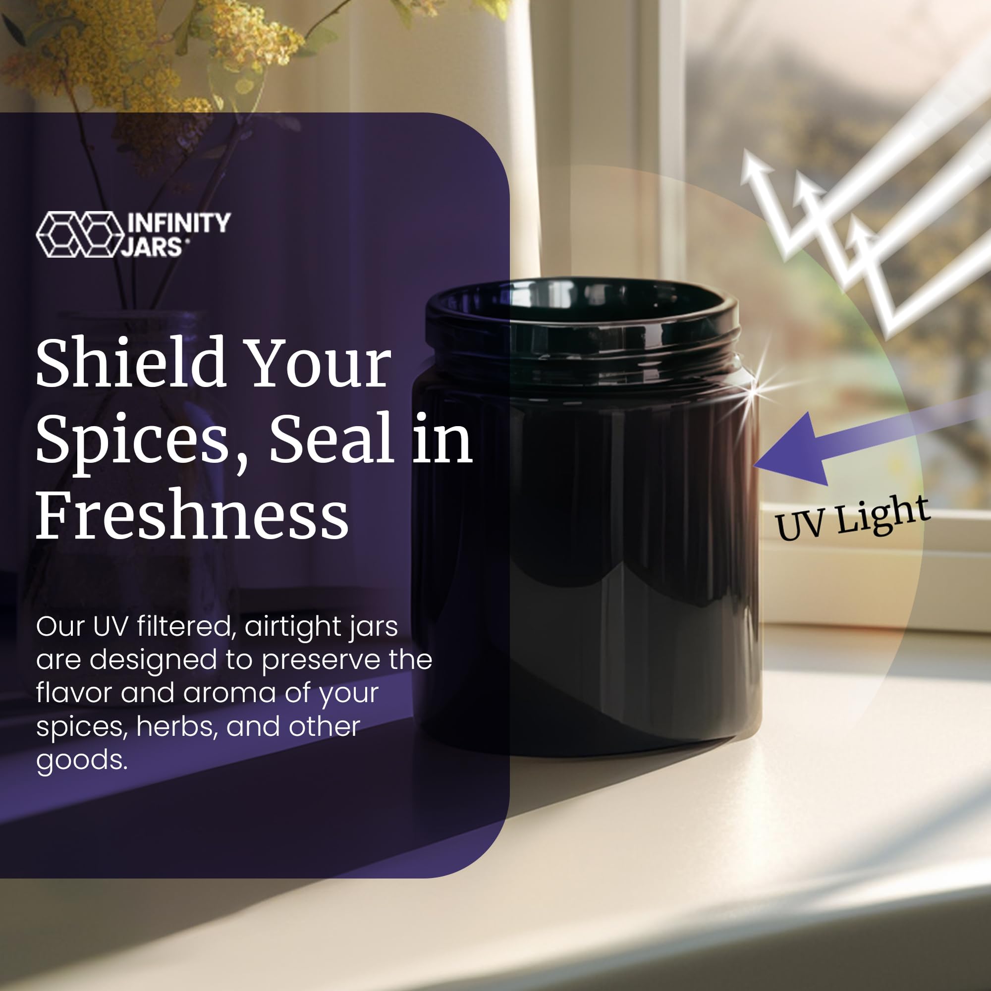 Infinity Jars tea and spices storage closeup suggests compact yet versatile 250 ml capacity
