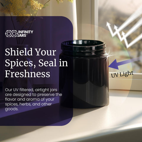Infinity Jars tea and spices storage closeup suggests compact yet versatile 250 ml capacity