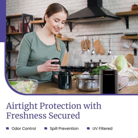 Infinity Jars UV-glass protection closeup highlights light exclusion preserving aroma-sensitive contents