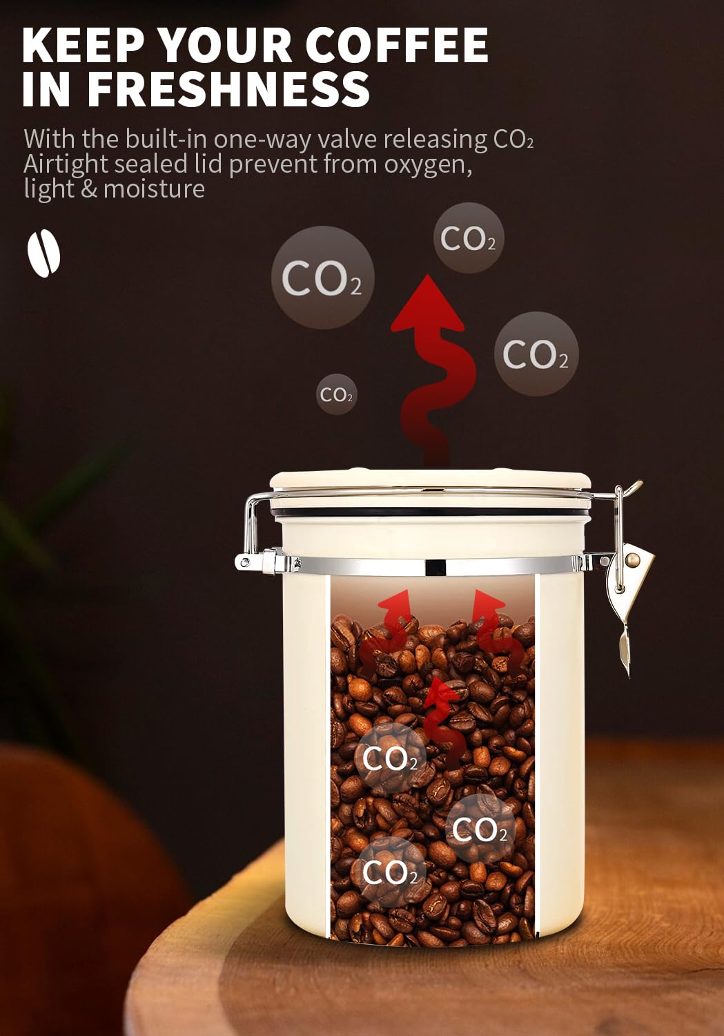INFTYLE coffee canister with beans inside for quick access