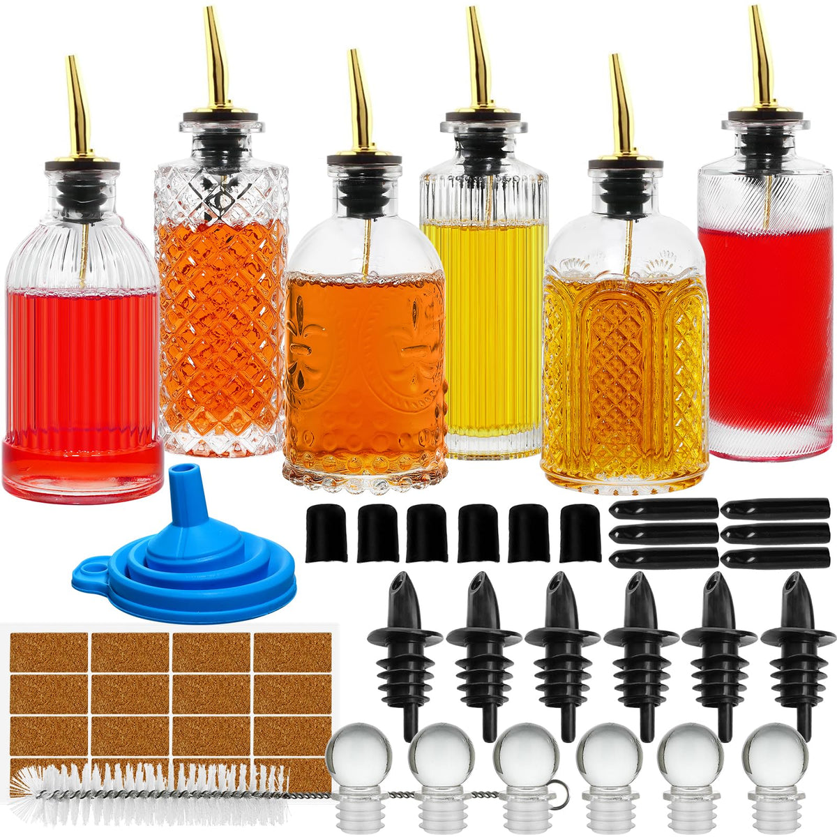 INFTYLE coffee syrup bottle set with 7oz capacity for organized syrups.