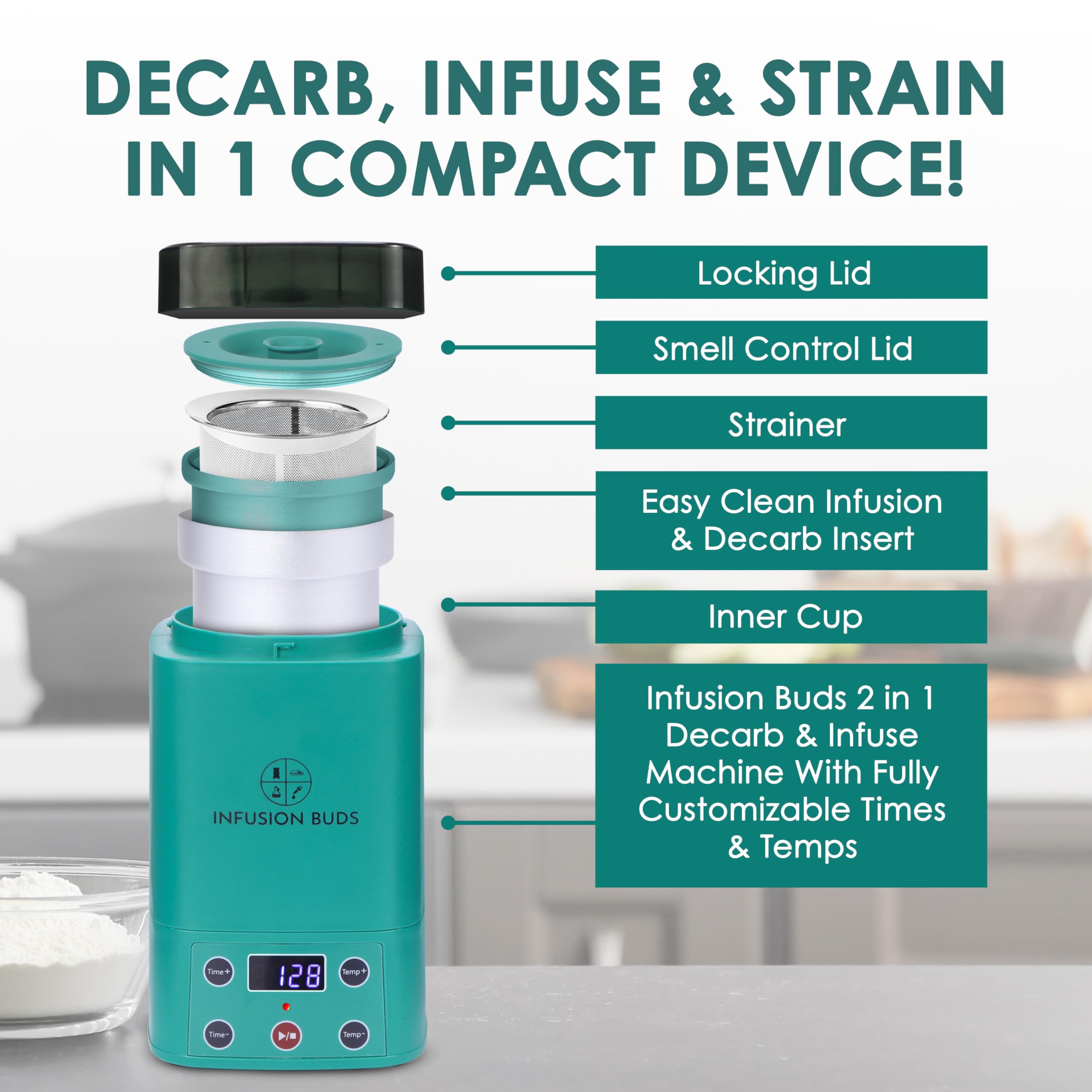 Compact Infusion Buds design shown for countertop use