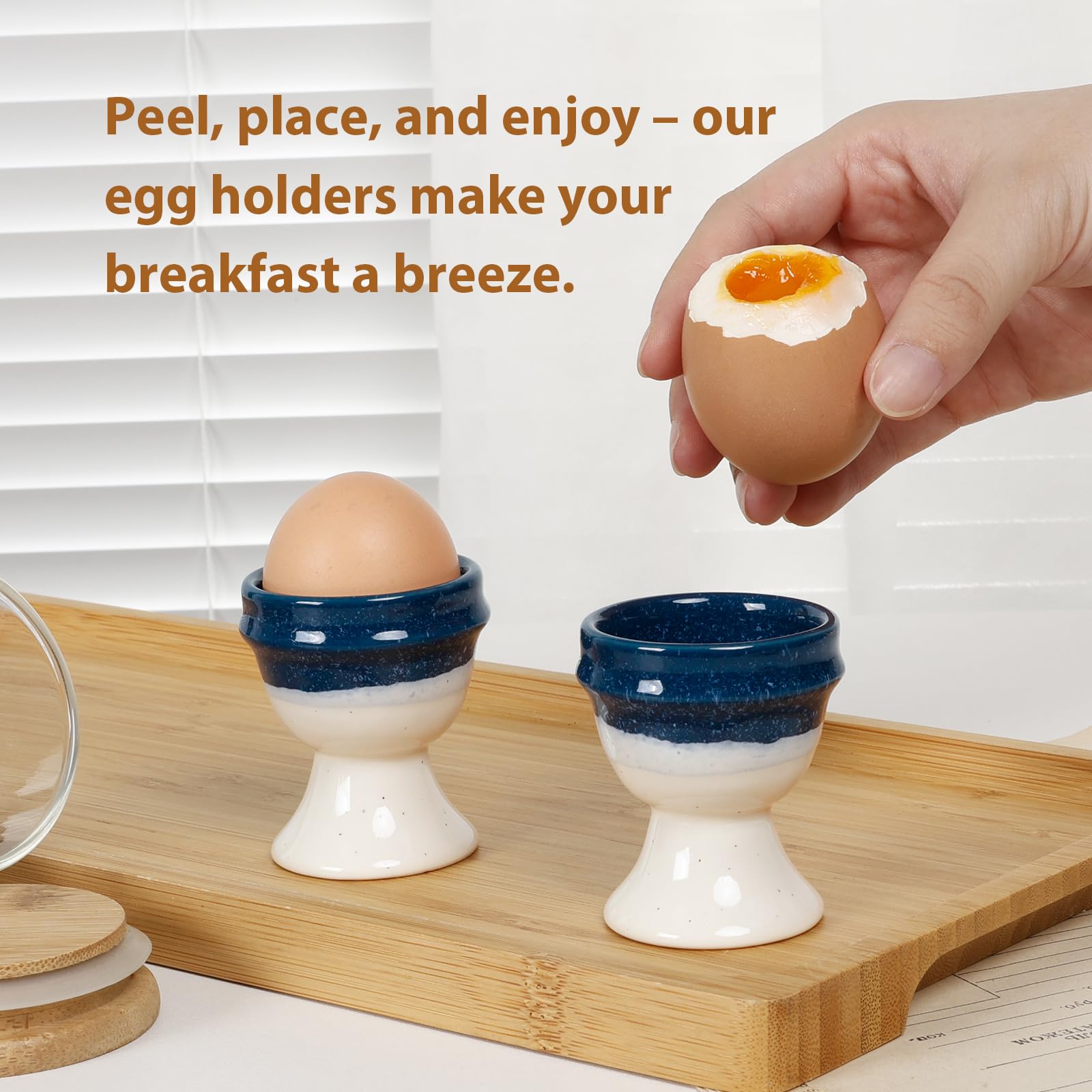 INGOFIN egg cups with open top for easy egg placement and cutting.