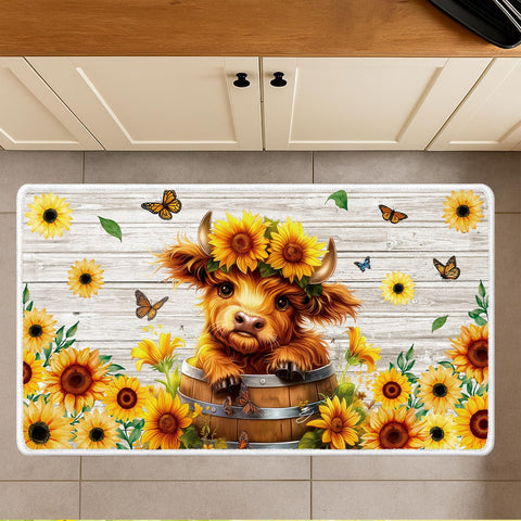 InIsaJace Highland Cow kitchen mat, large 16x47, guards floors in front of sinks
