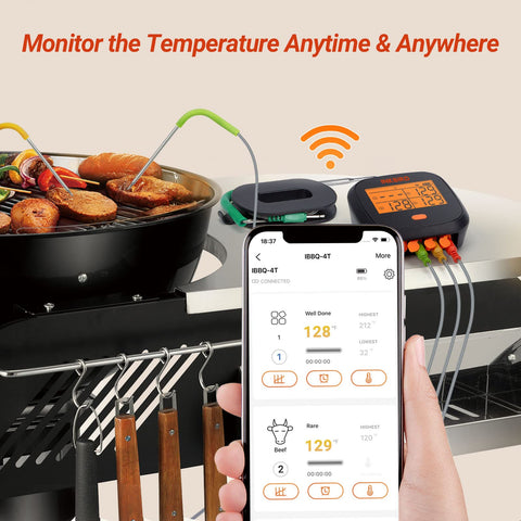 Color-coded probes prevent mix-ups during multi-item cooks.
