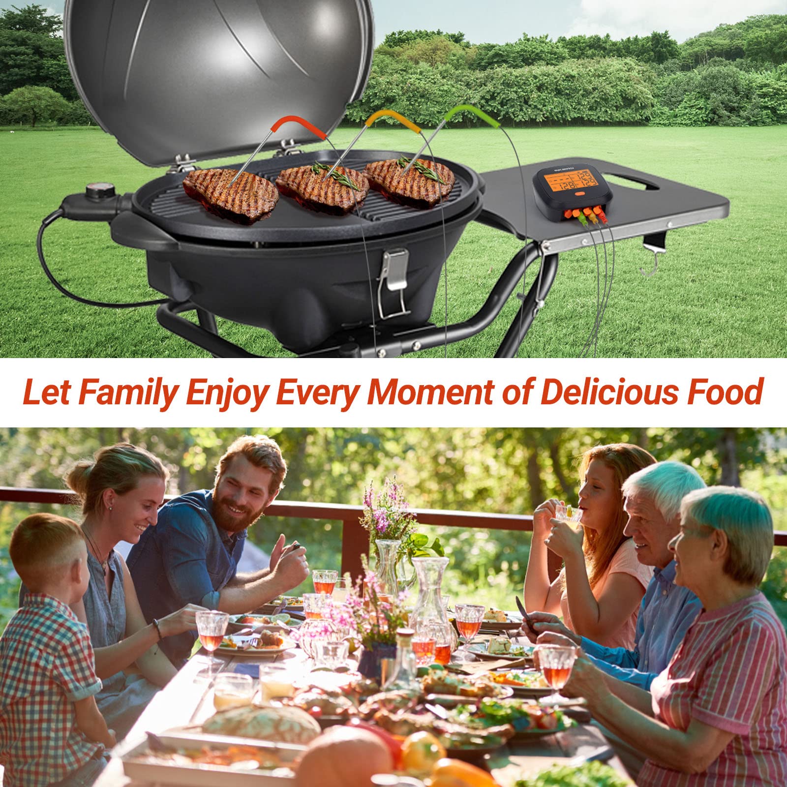 Four-probe kit is ideal for monitoring grill, oven, or pellet smoker.