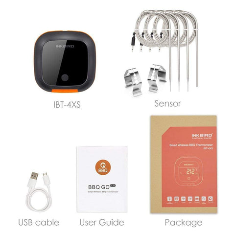 Inkbird IBT-4XS complete packing with probes and USB cable for quick setup.