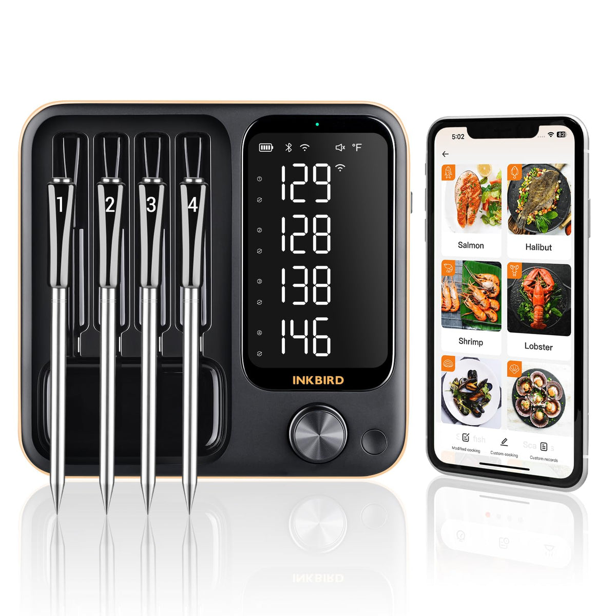 Inkbird INT-14-BW four-probe setup for precise grilling