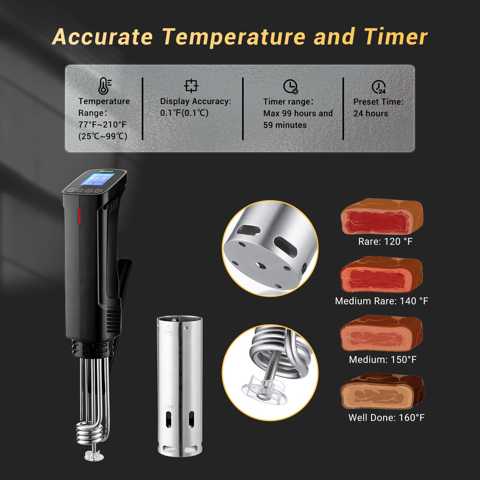 Inkbird wifi sous vide cooker calibration feature aids accuracy.