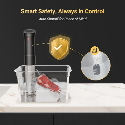 Inkbird sous vide water bath with safety alarms and level indicator.