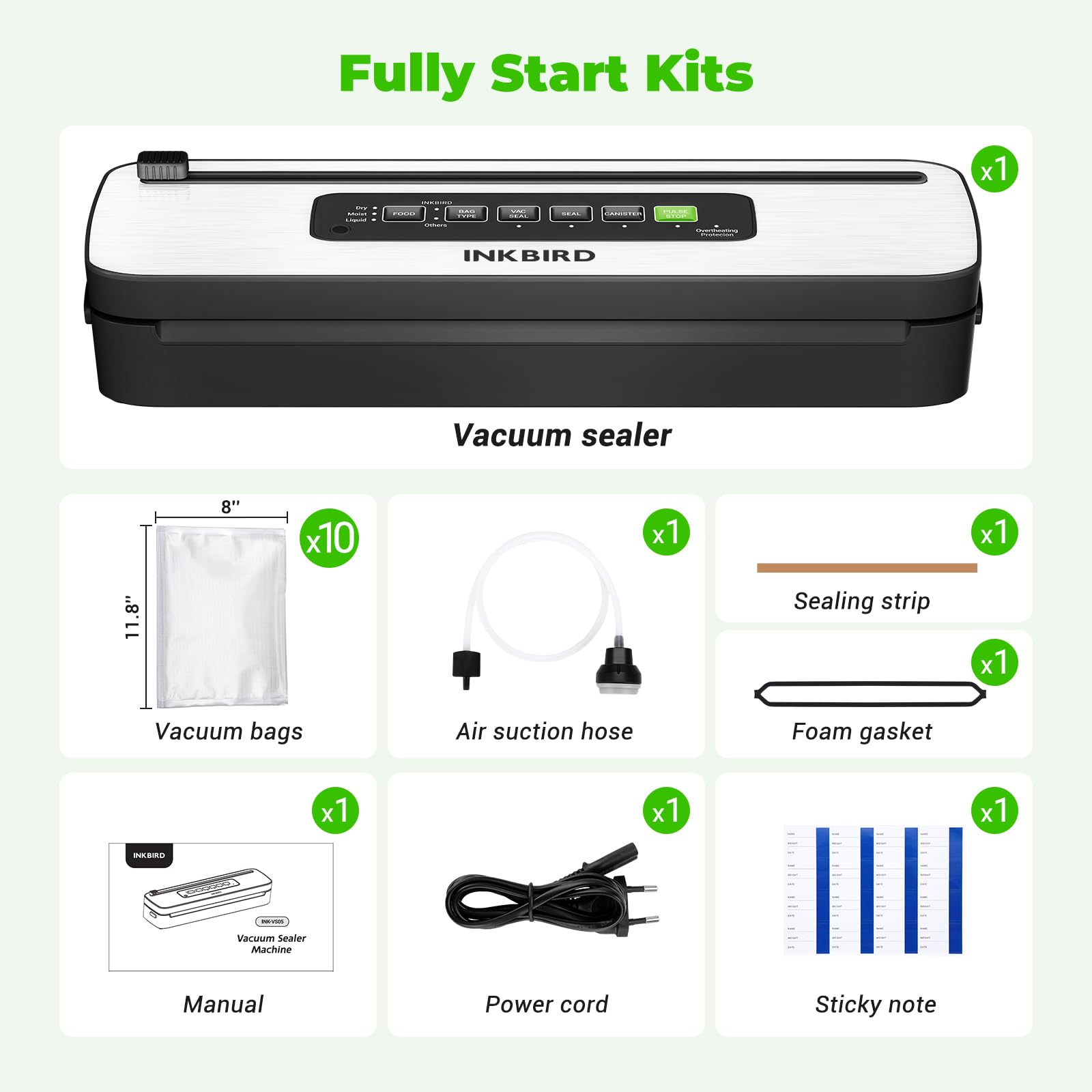 Inkbird full starter kit includes bags and accessories for immediate use.