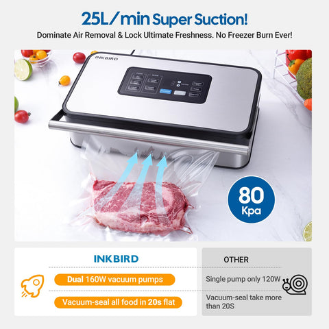 Inkbird vacuum sealer mode options Moist, Liquid and Dry for versatile preservation