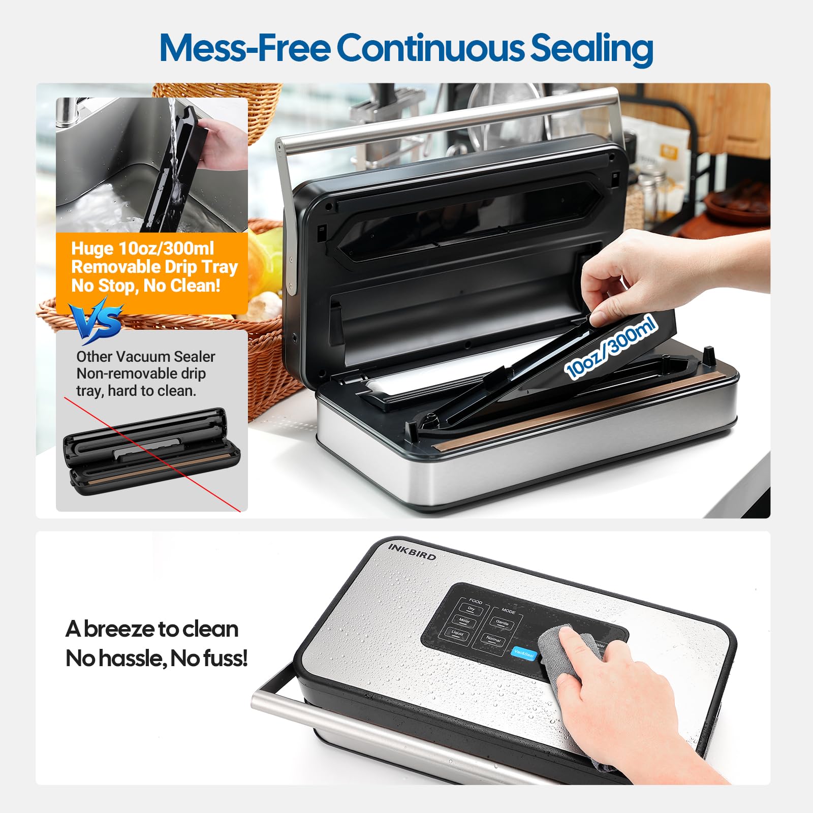 Inkbird vacuum sealer removable drip tray for mess-free cleanup