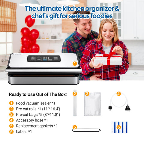 Inkbird vacuum sealer starter kit includes bags, roll, hose and gaskets