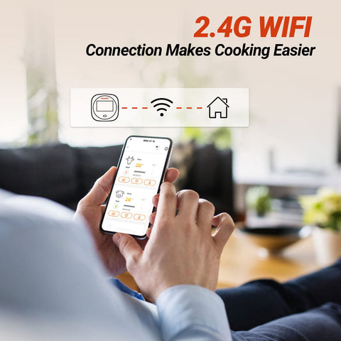 Inkbird app control enables wireless cooking with real-time temperature updates.