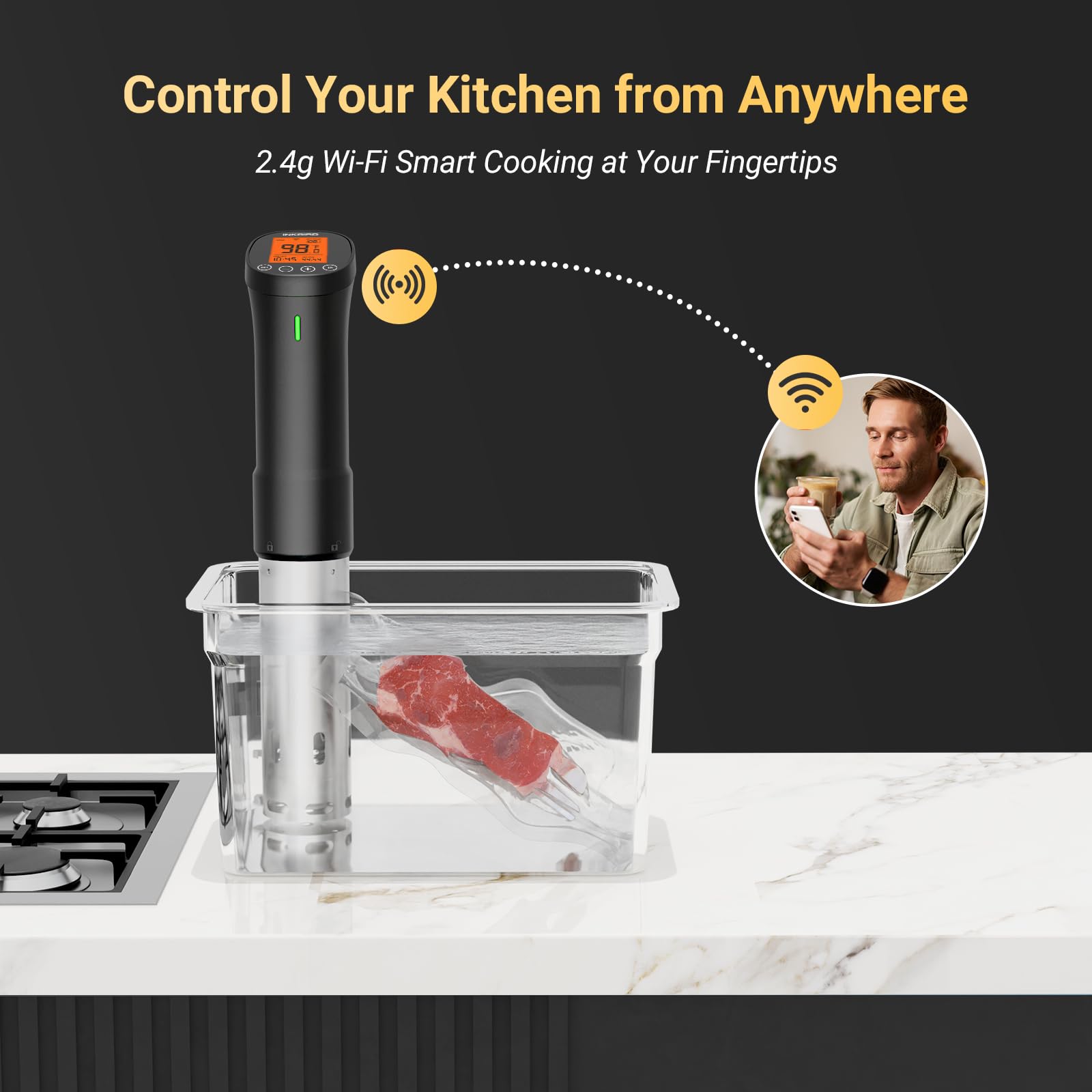 Inkbird WiFi sous vide app control screen enabling remote cooking.