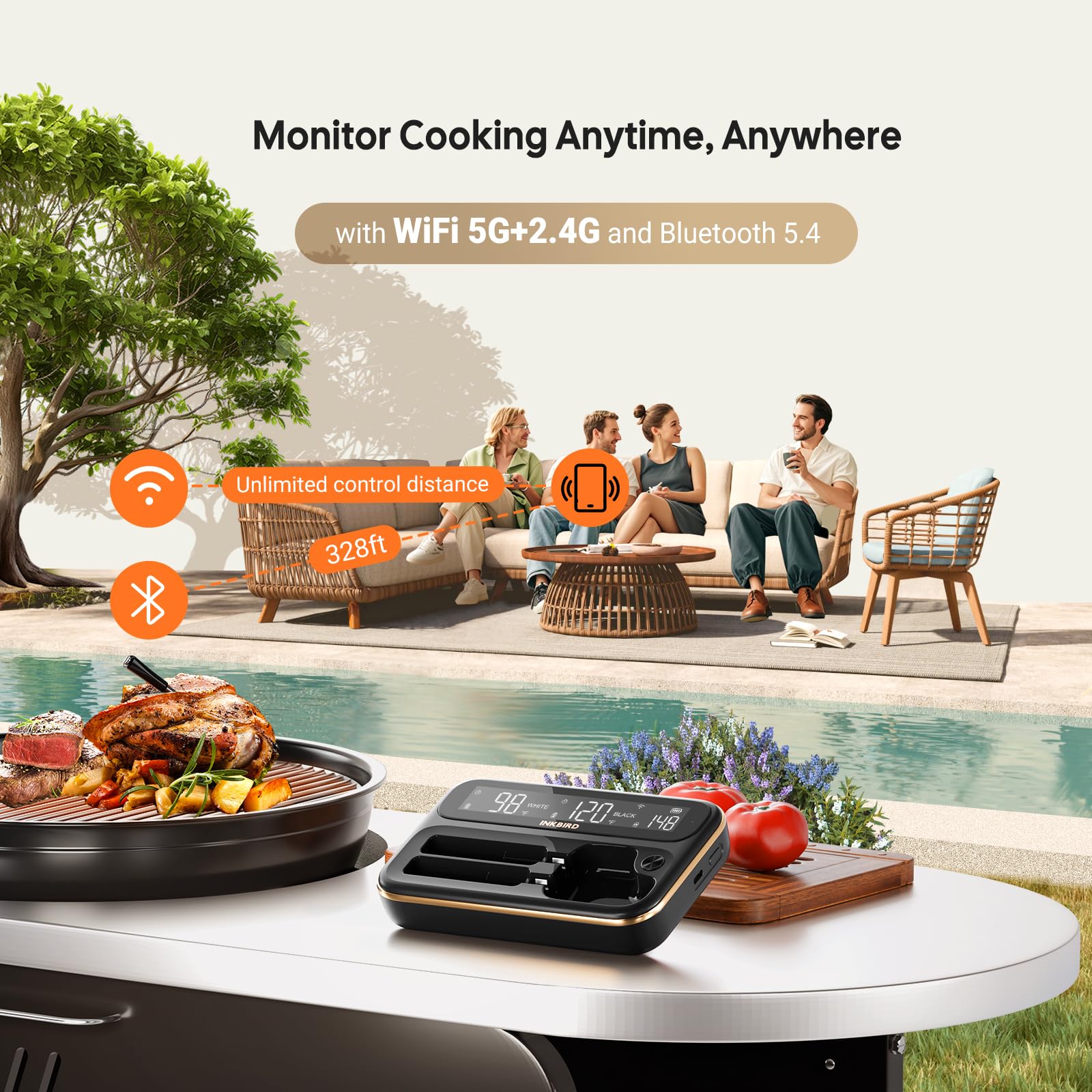 Inkbird WiFi thermometer with long and short probes for versatile meats.