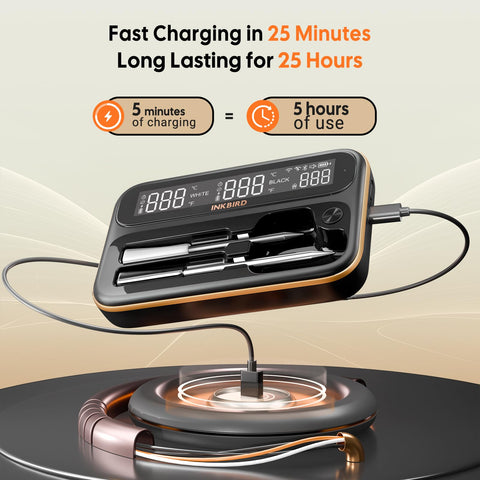 Inkbird WiFi thermometer rechargeable battery supports long cooking sessions.