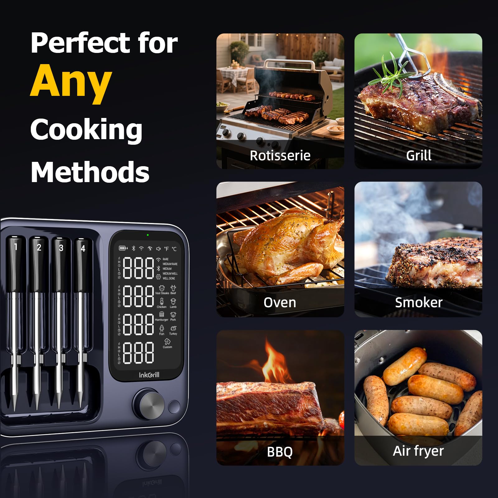InkGrill battery charging dock keeps the thermometer powered.