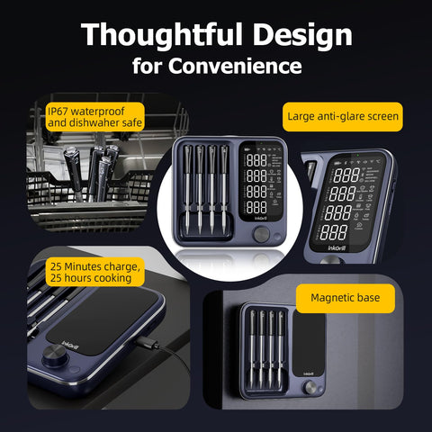InkGrill IP67 dishwasher-safe probes for easy cleaning.