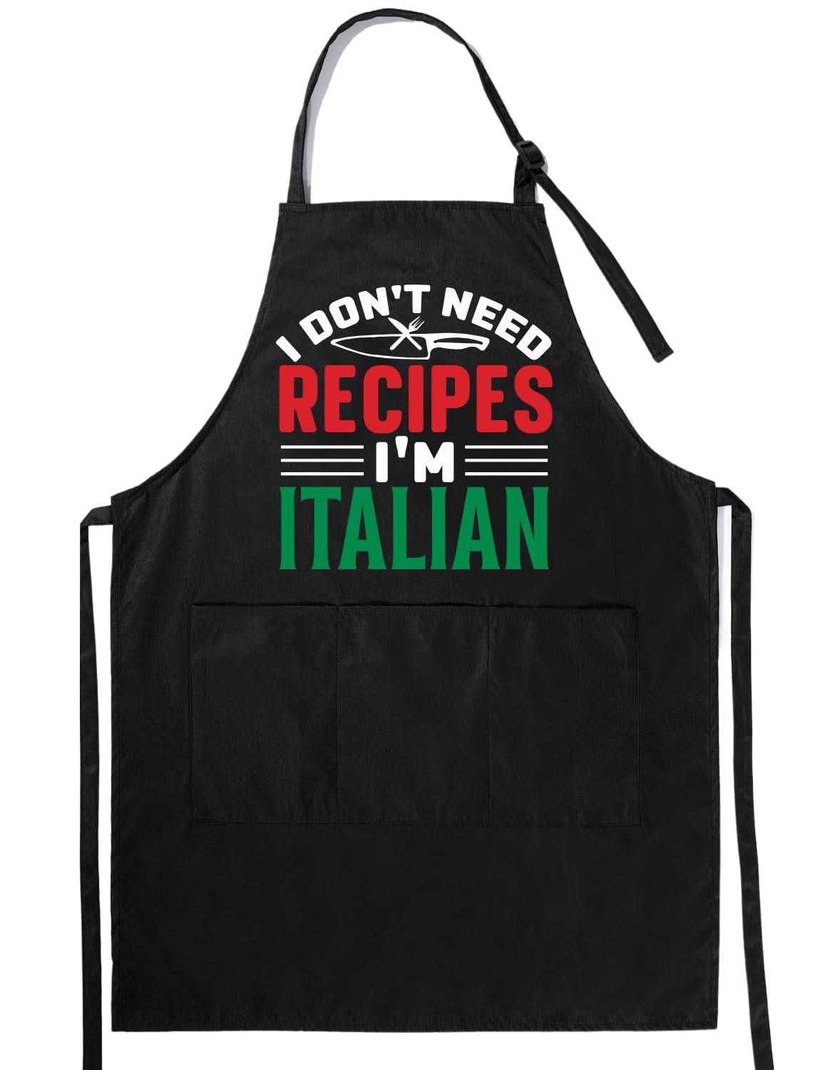 InnoBeta Italian apron front view with pockets and bold print.