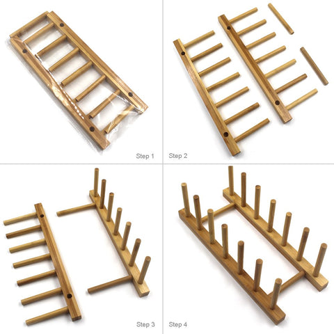INNERNEED bamboo dish rack 6-slot configuration demonstrates versatile storage for bowls.
