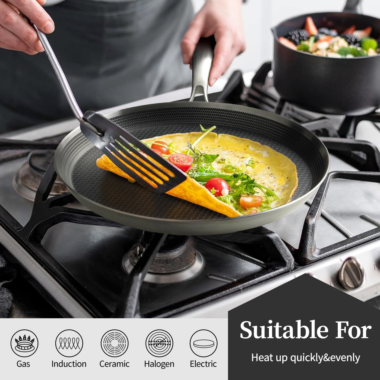 Innerwell triply steel pan construction for durable, even heating
