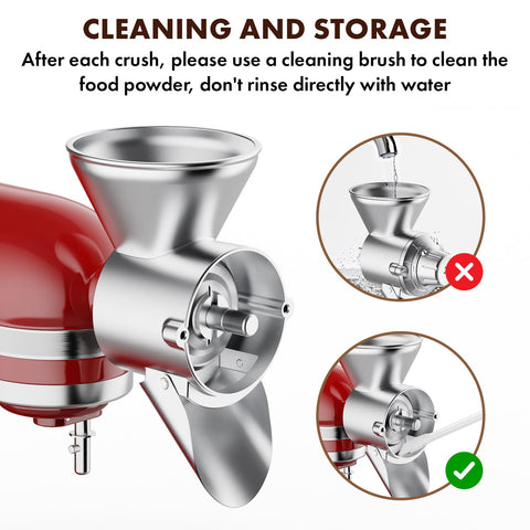 Detachable grinding chamber and cleaning brush for easy maintenance.