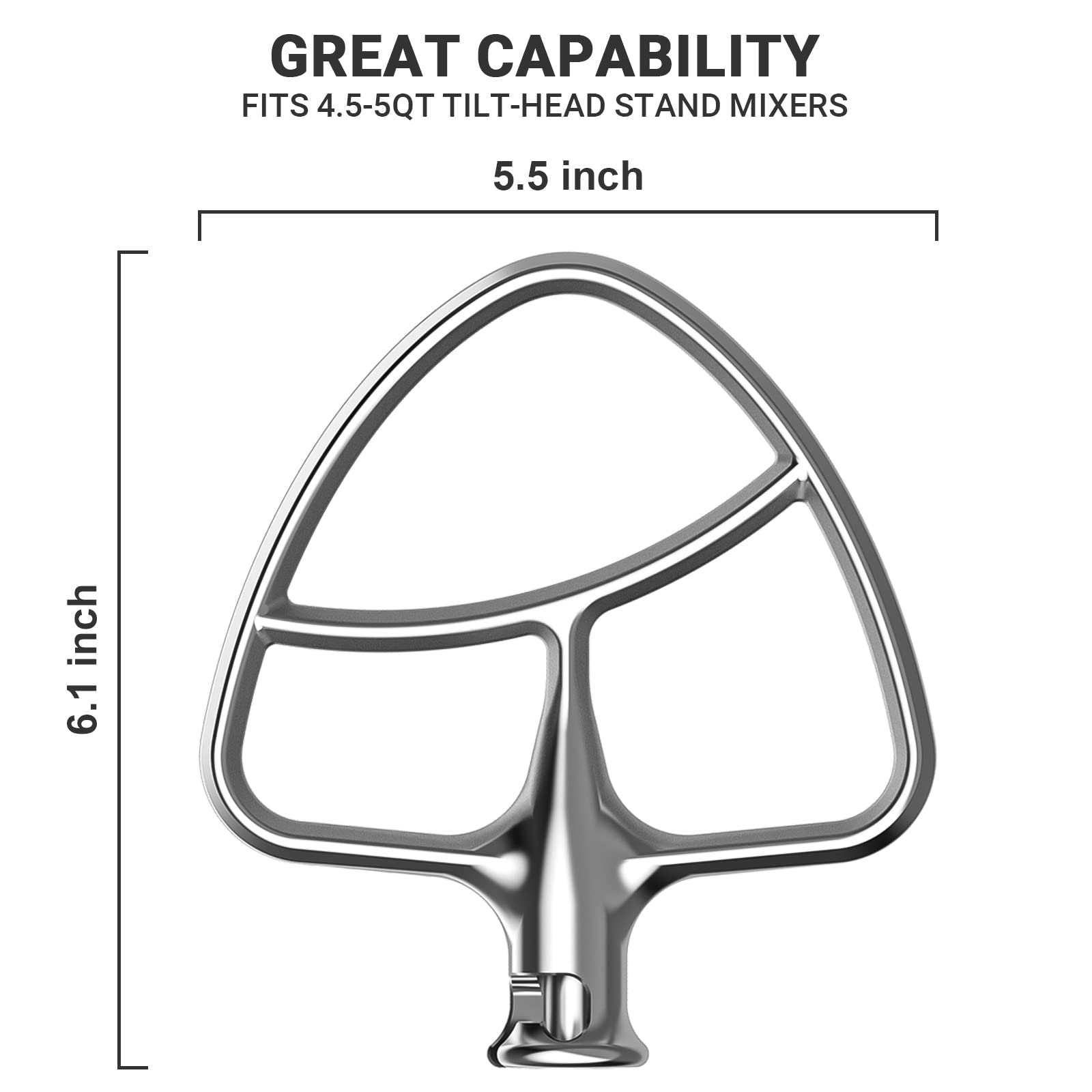 InnoMoon flat beater reaches bowl bottom for thorough mixing.