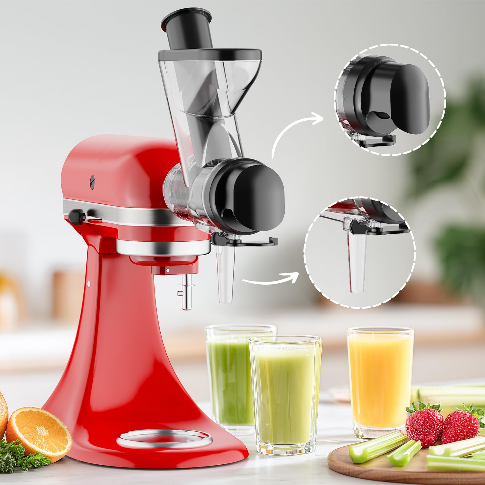 InnoMoon juicer attachment for KitchenAid with built-in deflector to reduce splatter