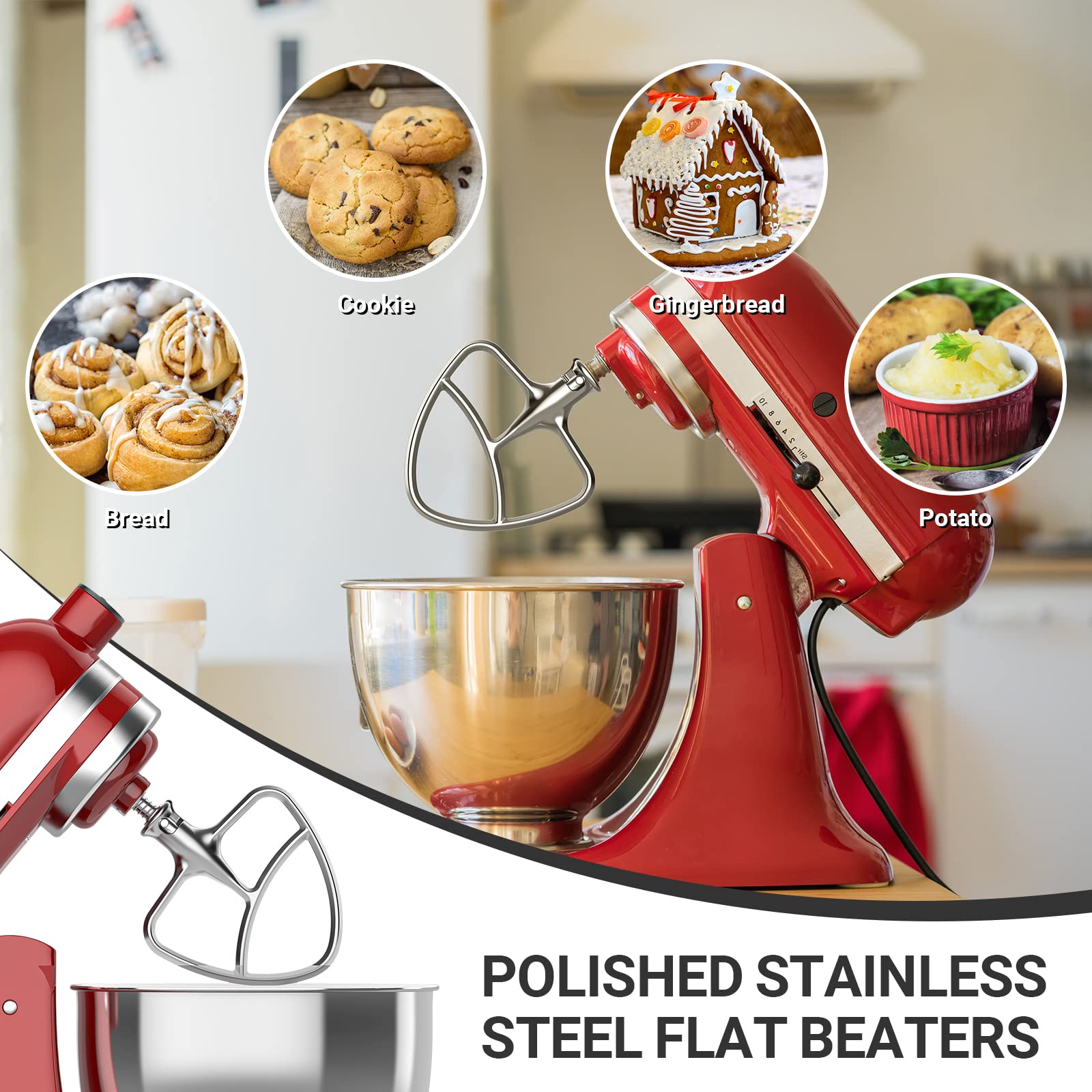 InnoMoon safety buckle and rounded head stabilize mixing during dough and batter tasks.