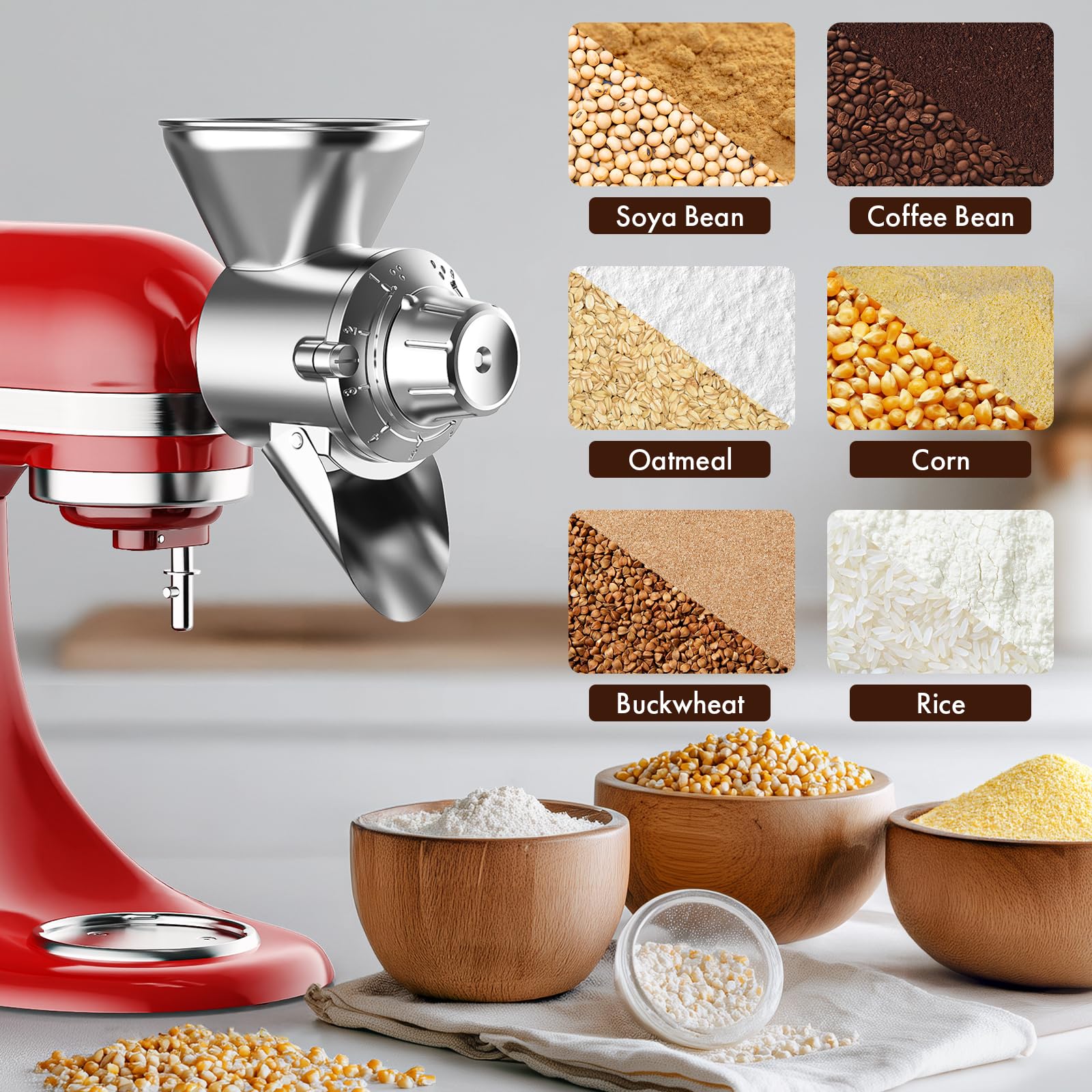 InnoMoon jam-prevention tip for grinding dry, low-oil grains.
