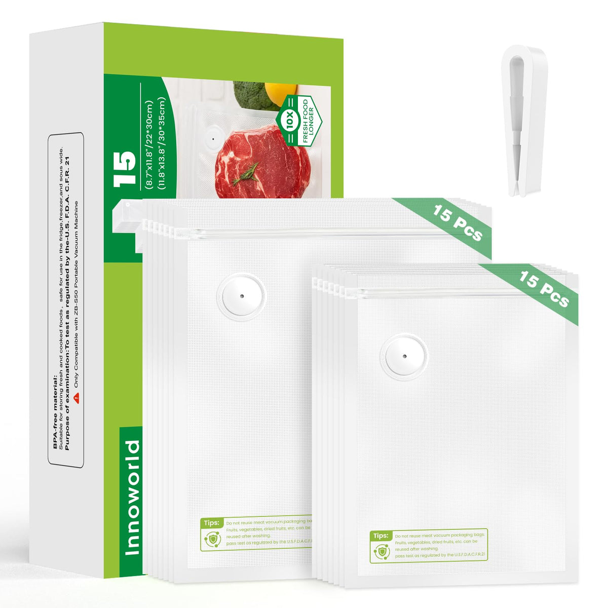 Innoworld reusable vacuum bags small size for fresh meal prep