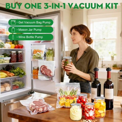 Innoworld handheld sealer demonstrates bag sealing for meat and produce.