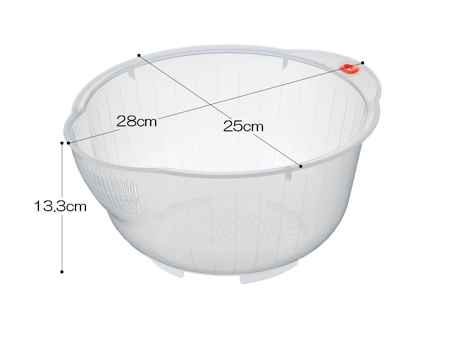 Inomata rice washing bowl with bottom drain for efficient water drainage.