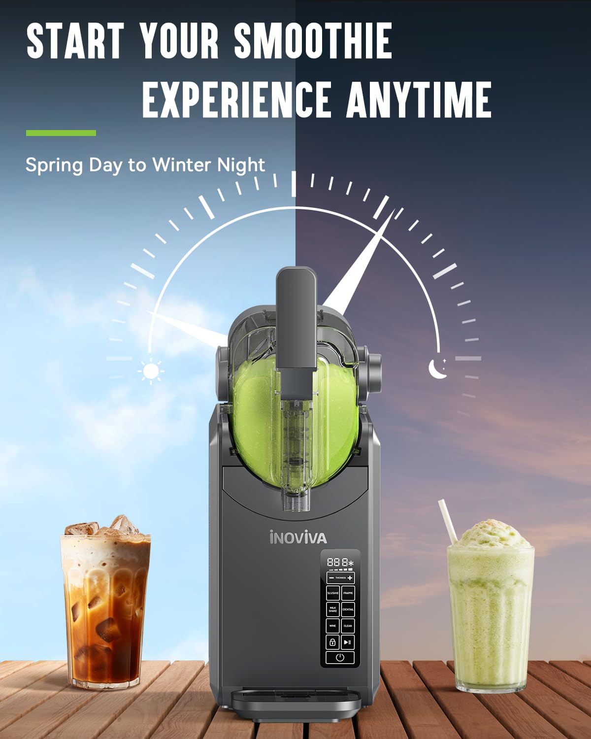 INOVIVA Slushie Machine compact kitchen-ready design fits countertops.
