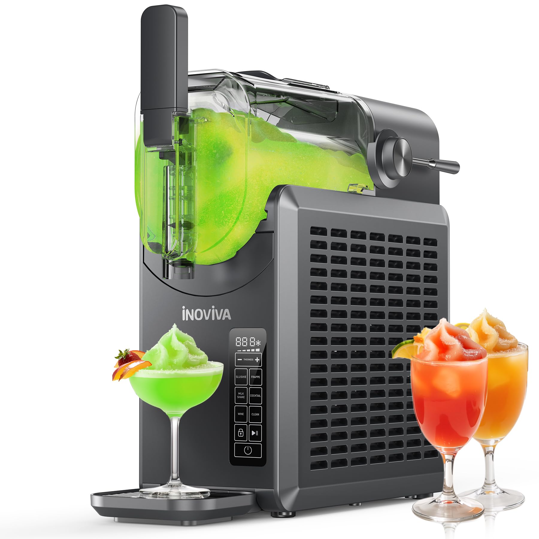 INOVIVA Slushie Machine front view with LED display for easy home operation.