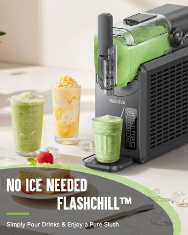 INOVIVA Slushie Machine side view shows compact footprint for small kitchens.