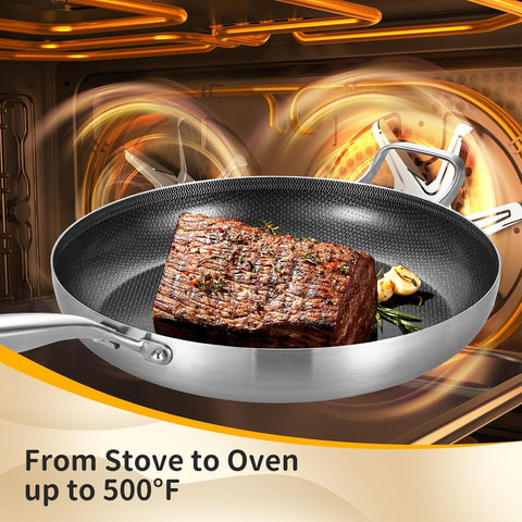 Inqibee pan on induction stove showing compatibility.
