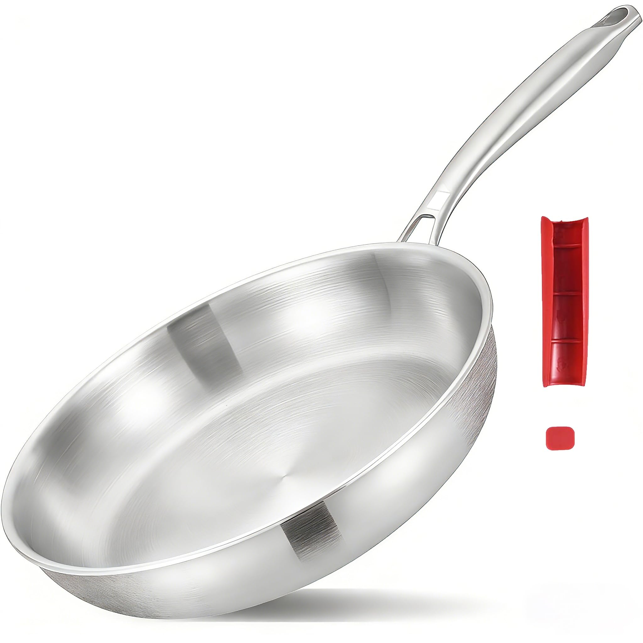 Inqibee tri-ply 12-inch pan showing the base, delivering even heat for searing and sautéing.