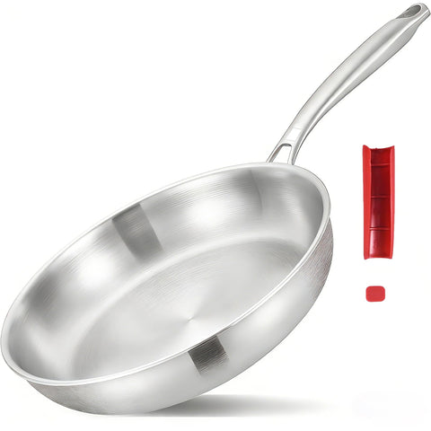 Inqibee tri-ply 12-inch pan showing the base, delivering even heat for searing and sautéing.