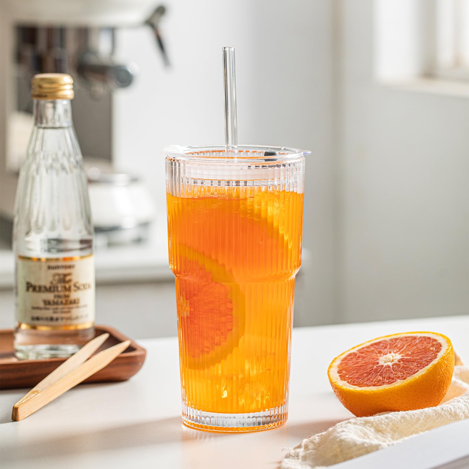 INSETLAN 20 oz glass tumbler set ideal for smoothies and juices at home