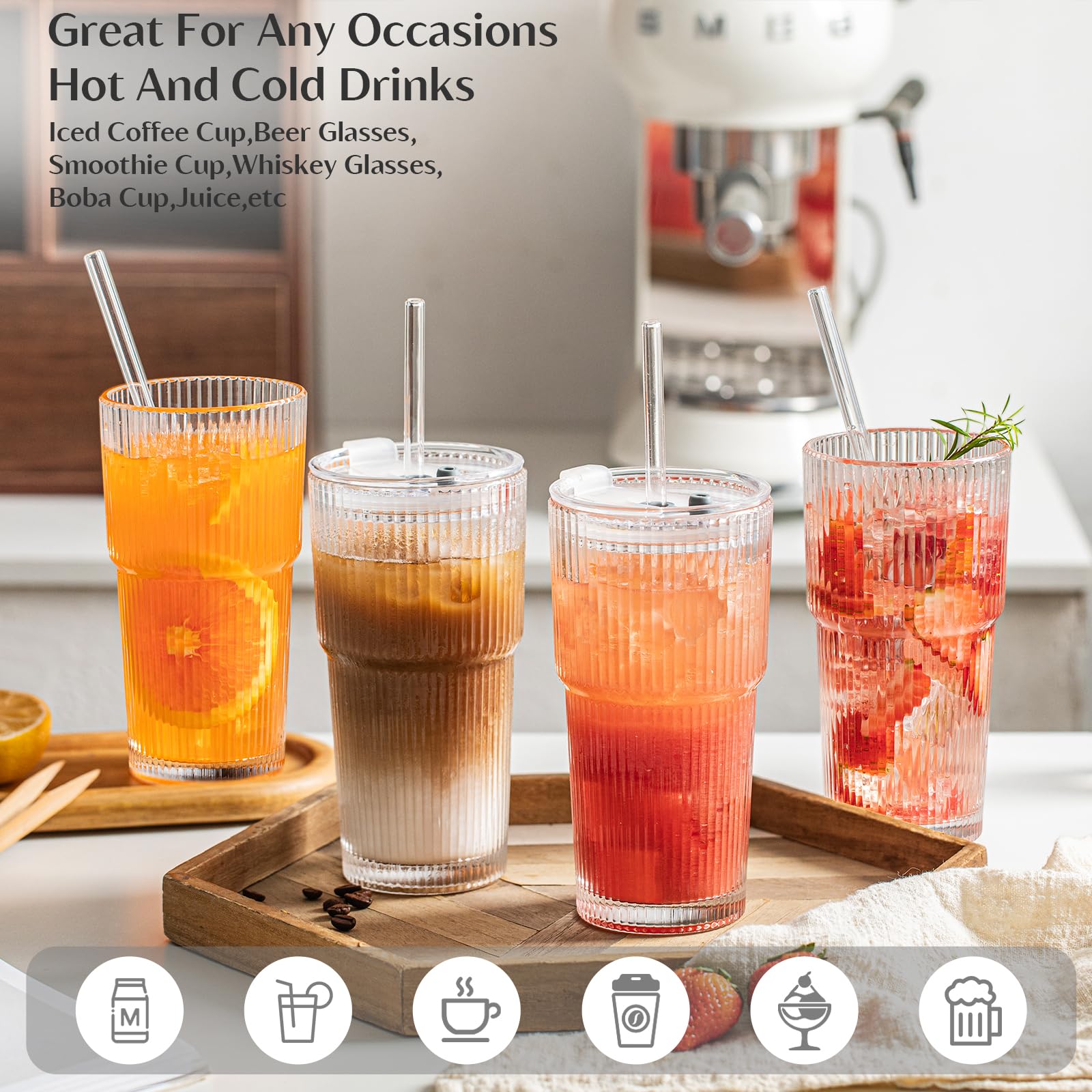 INSETLAN glass tumbler shown with lid and straw for travel use