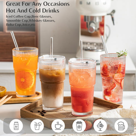 INSETLAN glass tumbler shown with lid and straw for travel use