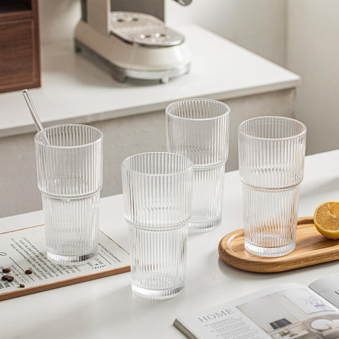 INSETLAN elegant four-pack glass tumblers elevate everyday hydration and entertaining.