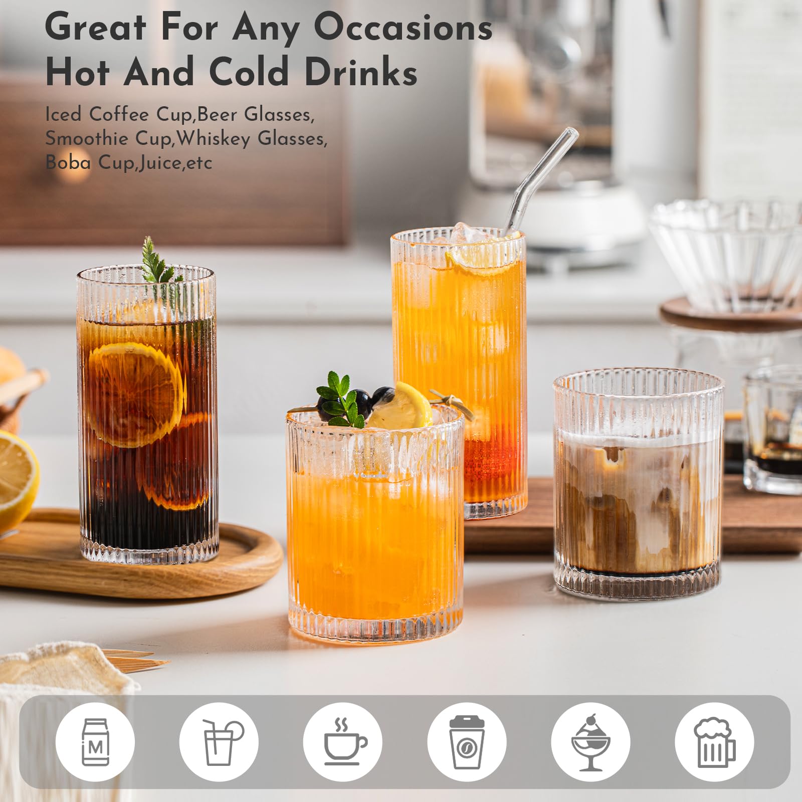 INSETLAN rocks glasses, 14oz, sturdy and versatile for whiskies or juices.